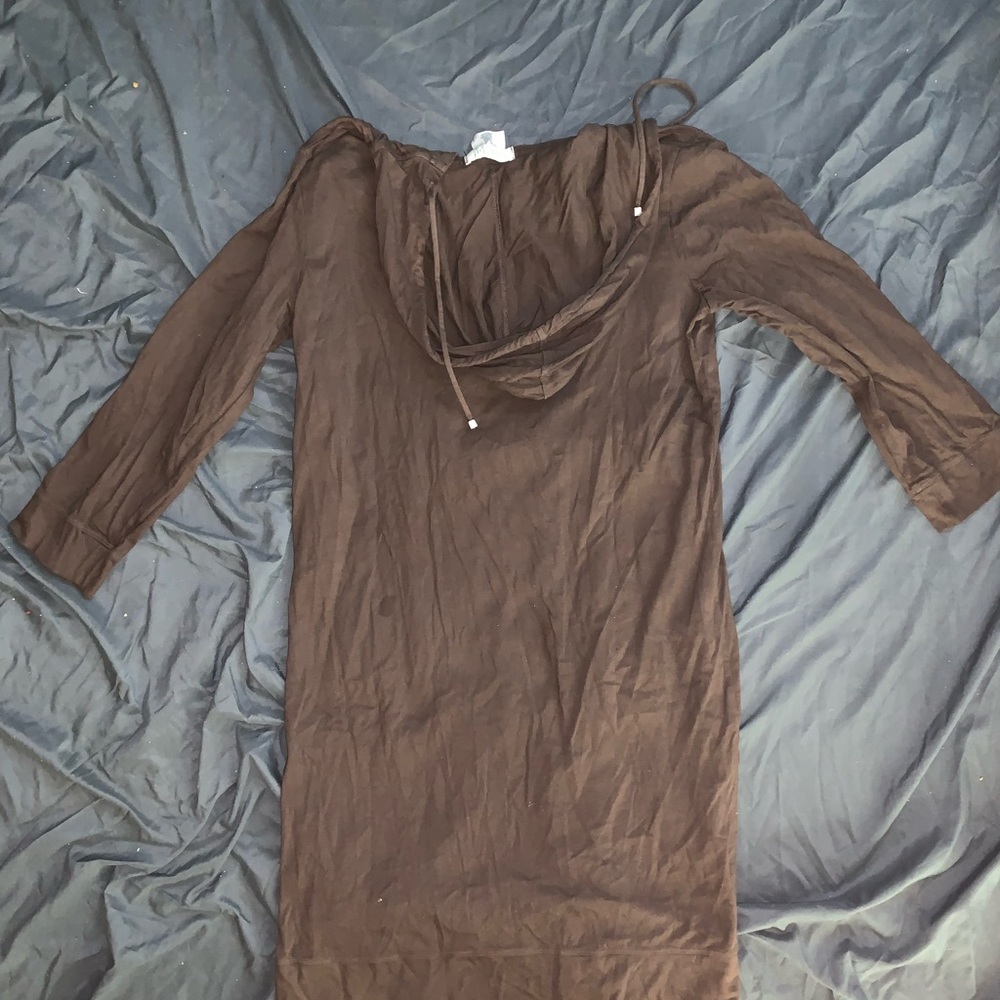 A brown hooded tshirt dress. Size Medium. No Boundaries design